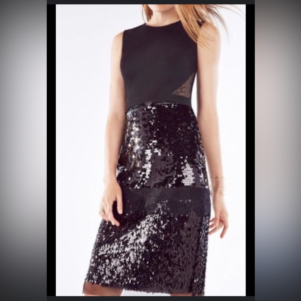 BCBGMAXAZRIA Reyna Black Sequin Sheath Cocktail Dress Womens‎ Size 4 NWT
